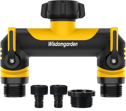 Wisdomgarden Distributore a 2 Vie, distributore dell'Acqua, Doppio Collegamento simultaneo di 2 dispositivi al Rubinetto, Adatto per interruttori di irrigazione e Tubi dell'Acqua, Giallo con Nero