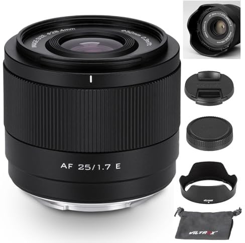 VILTROX 25mm F1.7 E APS-C Objektiv für Sony E, große Blende STM Autofokus-Festbrennweite für Sony E-Mount Kameras A7C A7RII A7SII A7II A7RIII A7IV A7RIV A9 A1 ZVE1 A93 A6700 A6600 A6500 A6400 FX3