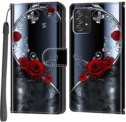 Handyhülle für Samsung Galaxy A53 5G Hülle, Magnetische Flip Stoßfeste Schutzhülle mit Standfunktion Kartenfächern Klapphülle Handytasche silberner Schmetterling
