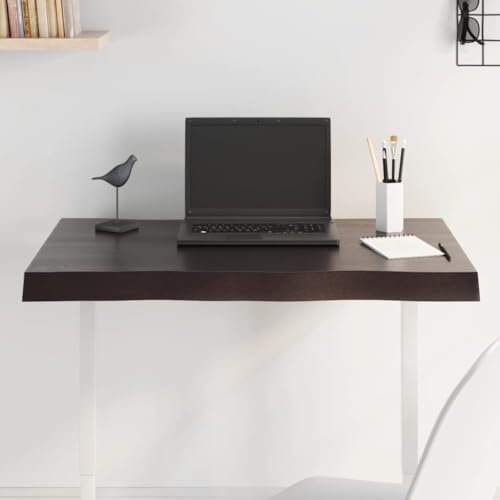 Tischplatte 80x50x2 cm Massivholz Eiche Behandelt Baumkante,Eichenholz Tischplatte dunkelbraun Massiv 80x50cm Naturkante 32kg belastbar Tischplatten