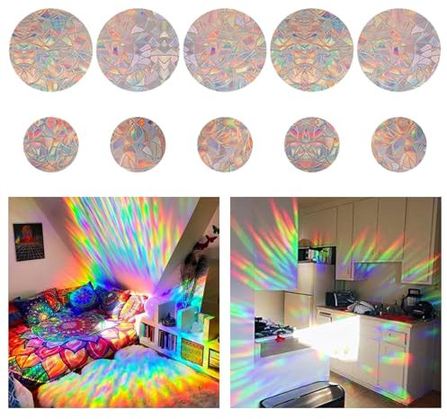 Lot de 10 autocollants ronds pour fenêtre - Motif prisme - Protection contre les oiseaux - Arc-en-ciel - Attrape-soleil - Autocollant anti-collision - Protection contre les oiseaux - Pour vitres en