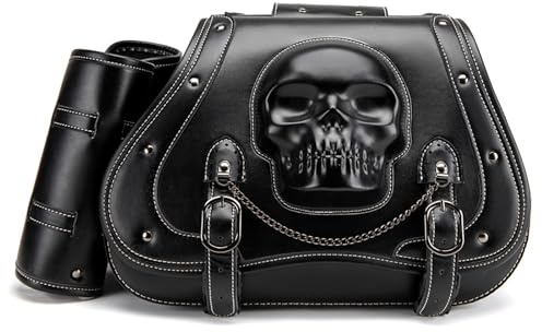 Ywmsfl Stylish Skull Designs Satteltaschen PU Leder Wasserdichtes Seitenbeutel Große Kapazität Satteltaschen Upgrades Für Fahrrad