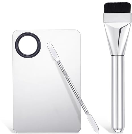 3 PCS Makeup Mixing Palette Set, Stainless Steel Foundation Palette, Foundation Makeup Stick, Reusable Beauty Spatula Tools for Facial Cosmetic