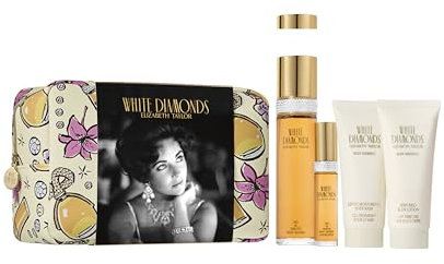 Elizabeth Taylor Set White Diamonds, Eau de Toilette für Damen, 100 ml und 10 ml, parfümierte Milch, feuchtigkeitsspendendes Gel, blumiger Duft, reichhaltiger und luxuriöser Duft, auf Basis von