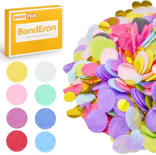BondEron 6000 Stück Rundes Papier Konfetti Bunt Pastellfarben, Streudeko für Hochzeit Geburtstag Party Basteln, Deko Konfetti 50g