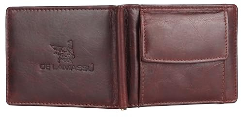 DE LAMASSU® Jax Slim Herren Geldbörse aus Echtleder – RFID Schutz, Geldklammer & Münzfach mit Druckknopf – 8 Kartenfächer – Ultrakompakt & Dünn – Geschenkbox – 11 × 8,5 cm (Braun)