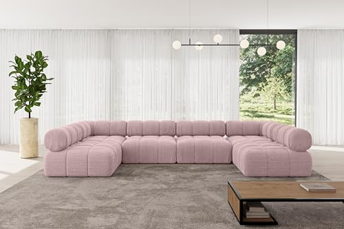 ALTDECOR Modulares Sofa Ecksofa in U-Form Corner modular Sofa Eckcouch Couch Wohnlandschaft Cauchsofa Polstersofa Garvo-U2-380x190x70 cm Rosa