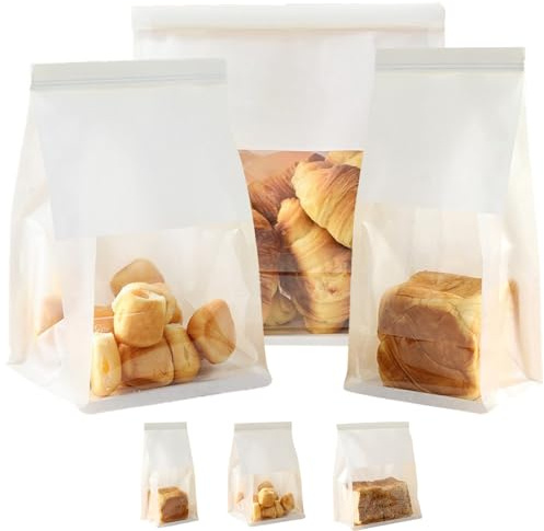 MORAINJAY 30 Stück Kraftpapier Brotbeutel mit Fenster Zinnverschluss, 13x28cm Toast Verpackung Taschen Weiß Butterbrottüten Papiertüten Bäcker Bäckertüten für Brot Keks SüßIgkeiten Hausgemachtes Brot
