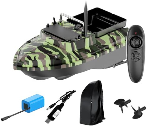 Goldlife Large Capacity RC Bait Boat, 18000mAh Battery Fishing Boat | Cruise Control, Dual Motor, LED Lights, 4.4LB Load Capacity, 500m Remote Control Bait Boat for Carp Fishing, Camouflage Green