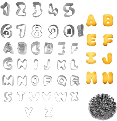 VEOIRXU 37 Pezzi Formine Per Biscotti Lettere E Numeri Acciaio Inossidabile Alfabeto Stampini Alfabeti Lettere Fondente Biscotto Stampa Fai Da Te Simbolo Cucina Gadget Accessori Set