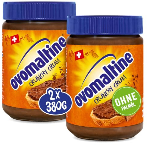 Ovomaltine Crunchy Cream Brotaufstrich DUO - einzigartig knusprige Schoko-Creme ohne Palmöl - süßer Aufstrich mit knusprigen Ovomaltine Stückchen - hergestellt in der Schweiz (2 x 380g)