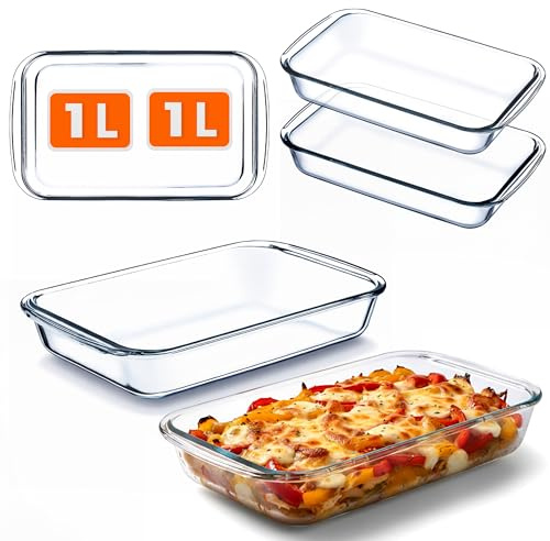 KADAX Glasauflaufform 1L, 2er Set, Auflaufform aus hitzebeständigem Glas, Ofenfeste Glasformen zum Backen, Kochen und Servieren, Spülmaschinen- & Mikrowellengeeignet