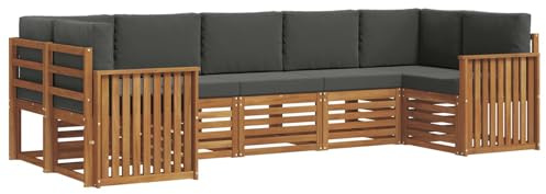 vidaXL Sofagarnituren 7 pcs Natur und Anthrazit Massivholz Akazie, Akazienholz Gartenmöbel-Set, modernes Sofa, Coole Lounge, modulare Sitze, Pooldeck-Style