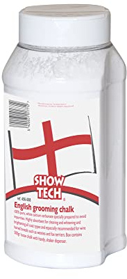 Show Tech English Grooming Chalk, Your Dog Grooming Expert, Whitening and Brightening all coats, loose chalk, shaker dispenser, 400g