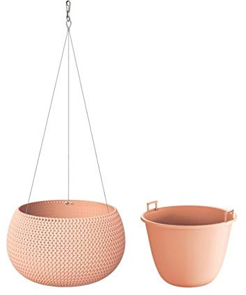 Stolmet 37cm Round Hanging Planters for Indoor Outdoor Garden Hanging Baskets for Plants with Chain (37cm, Peach)