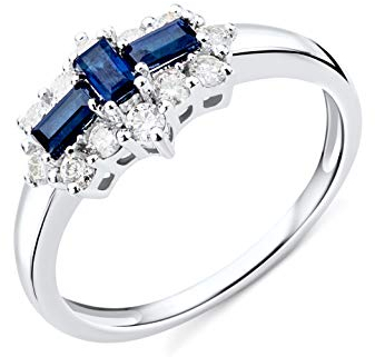 Miore Ring Damen Saphir und Diamant Verlobungsring Weißgold 9 Karat / 375 Gold mit blauer Saphir 0.62 Ct und Diamanten Brillanten 0.35 Ct, Schmuck