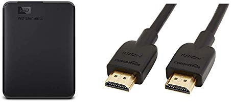 WD Elements - Disco Duro Externo portátil de 4 TB con USB 3.0, Color Negro & Amazon Basics - Cable HDMI 2.0 de Alta Velocidad (Ethernet, 3D, vídeo 4K y ARC, 0,91 m, estándar más Reciente)