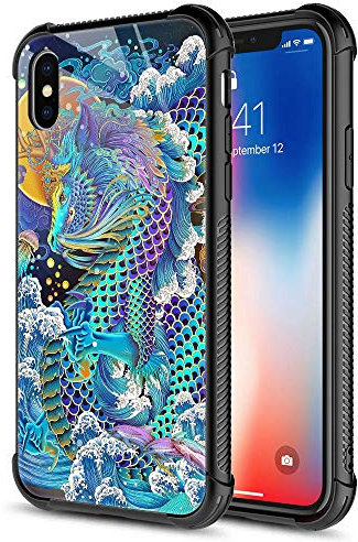 CARLOCA Schutzhülle für iPhone XS, iPhone X für Herren und Jungen, Regenbogen-Drachenmuster, stoßfest, Kratzfest, für Apple iPhone X/XS, 14,7 cm (5,8 Zoll), Regenbogendrache