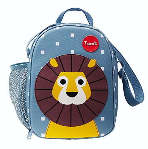 3 Sprouts - Lunchtasche Kinder - Lunch Bag for Kids mit Isolierung - Kühlfach für Brotdose - Lunchbox Tasche Kindergarten - Kühltasche für Schule und Ausflüge - Bunter Kinder Lunchbag - Löwe