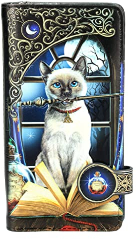 Fantasy-Geldbörse mit Katze - Hocus Pocus, geprägt, Motiv von Lisa Parker | Geldbeutel, viele Fächer, Portemonnaie, H 18,5 cm