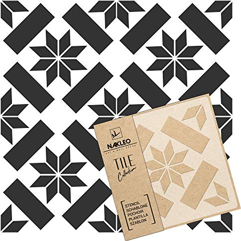 NAKLEO Fliesen Schablone zum Malen 20x20 cm, Errada Geometrische Sterne Rechteck, Kunststoff Wiederverwendbare Bodenschablone DIY, Holz Möbel Wand Dekoration - Terrakotta