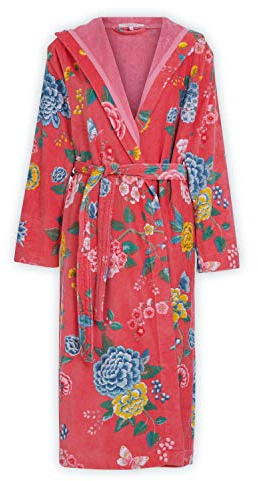 PiP Studio Bademantel Good Evening Koralle Sauna Frottier Blumen Blüten Morgemantel Geblümt Kapuze, Größe:M