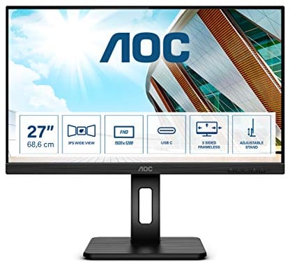 AOC 27P2C - Monitor da 27 pollici FHD 1920 x 1080@75Hz. tempo di risposta 4 msec. pivot (HDMI, DisplayPort, USB-C Docking, hub USB) Nero