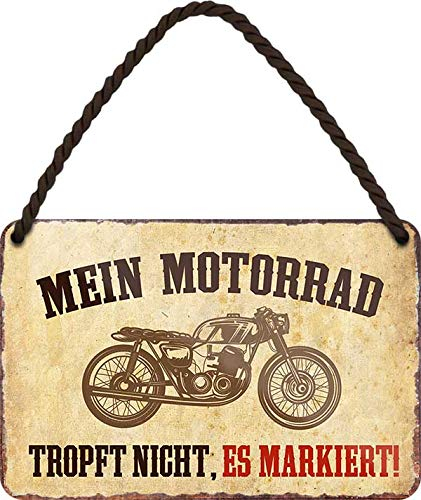 schilderkreis24 - Blechschilder Lustiger Spruch: “Mein Motorrad TROPFT Nicht, ES MARKIERT!” Deko Schild Hängeschild Geschenk Geburtstag Weihnachten Motorrad & Biker Fans 18x12 cm