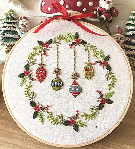 Stickset, Weihnachtsschmuck, Blattkranz, Awesocrafts Vollständige Palette von Stickerei-Starter-Sets für Anfänger, Erwachsene, Kinder, DIY, handgemachte einfache Muster (Ornamente)