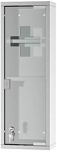 kleankin Armoire à Pharmacie 2 étagères 3 Niveaux 20L x 12l x 58H cm Porte Verre trempé Symbole Croix Acier INOX.