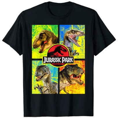 Jurassic Park Four Different Dinosaur Faces Maglietta