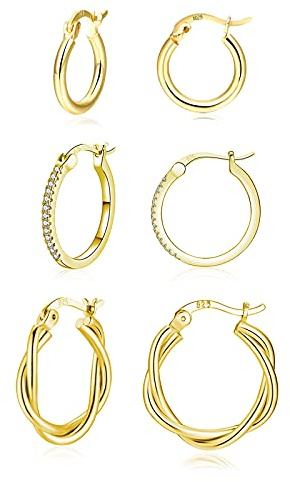 2/3 Paar Silber Creolen Set für Damen, Creolen Silber 925 mit AAA+ Cubic Zirkonia, Klein Creolen Silber Set Für Damen(13/15/20mm)