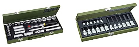 PROXXON Steckschlüsselsatz, Für die kraftvolle Mechanik, 29-teiliges Werkzeug-Set & Spezialsatz für Innensechskantschrauben, Für 1/4 und 1/2-Vierkantantrieb, 18-teiliges Werkzeug-Set