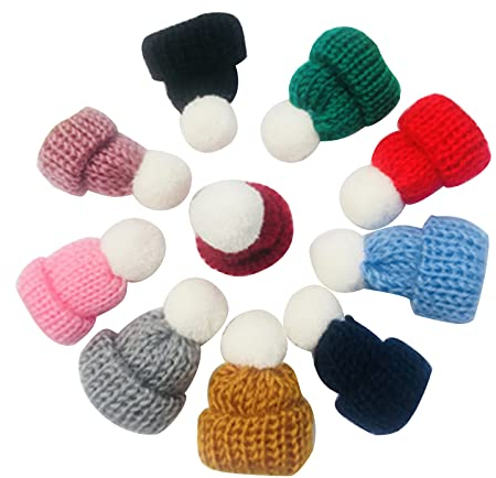 10 Pcs Mini Strickmützen Mini-Strickmütze des Weihnachten mini Weihnachten Strickmütze Christbaumschmuck Hüte für DIY Handwerk Kunst Weinflasche Dekoration Weihnachtsbaum Dekoration Puppenzubehör