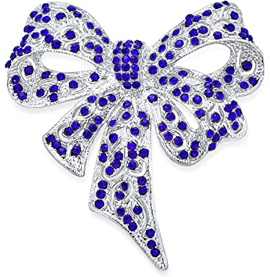 Boda De Invierno De Vacaciones De Aqua Cristal Brillante De Moda Nupcial Gran Declaración De Filigrana Azul Real Cinta De Lazo Bufanda Broche Alfiler Para Mujer Plateado