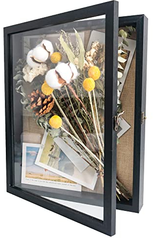 GraduationMall Black 11x14(28x36cm) Shadow Box Frame Door Display Case with Linen Back,Wedding Memorabilia Bouquet Medals Photos Memory Box for Keepsakes