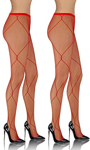 Sesto Senso 2 Pares Medias Rejilla Malla Fina con Patrón Diamantes Para Mujer Parte Calzoncillos Rejilla Cintura Alta 3/4 M/L Red