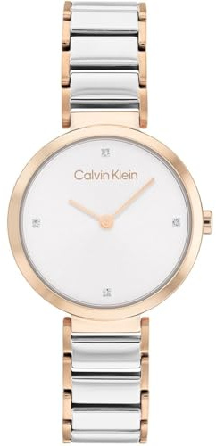 Calvin Klein Analog Quarzuhr für Damen Kollektion Minimalistic T BAR 28MM mit Zweifarbiges Edelstahlarmband - 25200139