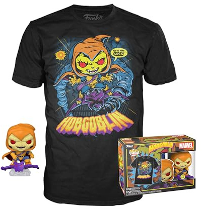 Funko POP! & Tee: Animated Spider-Man-Hobgoblin - Leuchtet Im Dunkeln - Spider-Man - Hobgoblin - T-Shirt - Kleidung Mit Vinyl-Sammelfigur - Geschenkidee - Spielzeug Und Kurzärmeliges Top Männer