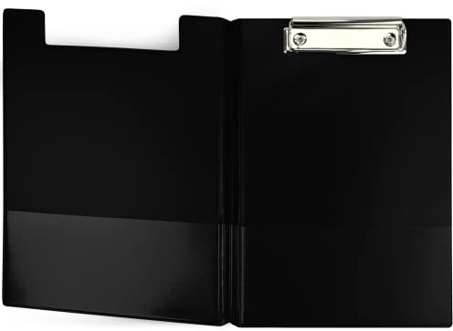 Netuno 1 Stück Klemmbrettmappe A5 Schwarz mit Deckel und Metallclip Schreibplatte aus Hartkunststoff Dokumentenhalter Schreibunterlage Clipboard Mappe mit Bügelklemme