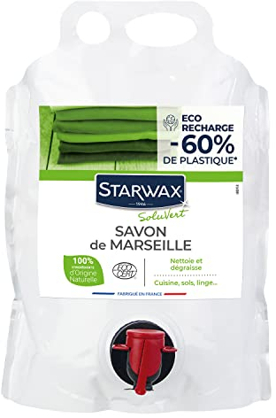 STARWAX SOLUVERT - Savon de Marseille Liquide - Eco Recharge - Multi Usages - Nettoie, Détache, Dégraisse et Préserve les Couleurs - Certifié Ecocert - Fabrication Française - 3l