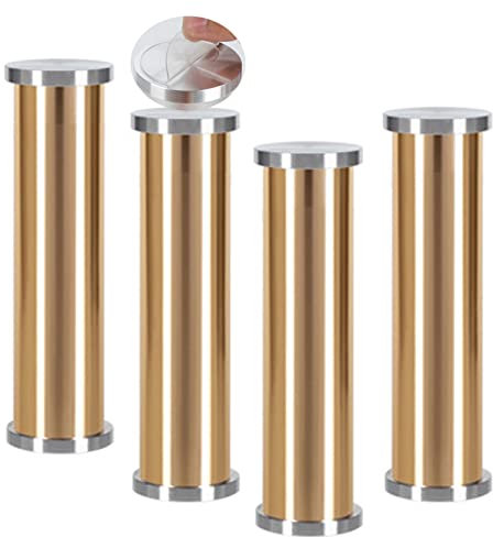 Lot de 4 pieds de table basse en verre réglables Pattes de Armoires aluminium Pas de poinçonnage Meubles Jambes Pieds de support Métal meuble de salle de bain meuble TV (15cm,or brillant)