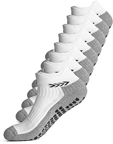 Gogogoal Rutschfeste Sportsocken Grip Fußball Sneaker Socken Herren Damen Yoga Basketball Fitness Wandern Handball Anti-Rutsch Hausschuhe Socke Weiß M 4P