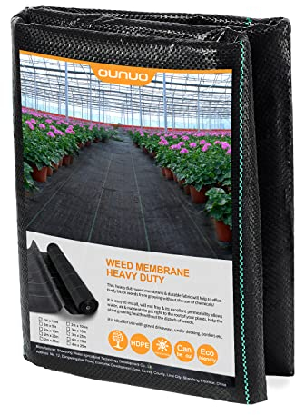 OUNUO 1mx10m Unkrautvlies Gartenvlies gegen Unkraut, Reißfestes Unkrautfolie Wasserdurchlässig Unkrautgewebe 90g/m², Bändchengewebe Hohe UV-Stabilisierung