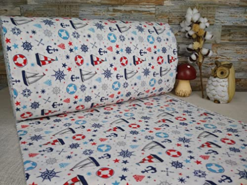 240cm Extrabreit Flanell Baumwolle Stoff Meterware ab 50cm 100% Baumwollstoff Stoffe Bastelstoff ÖKO-TEX Ranforce Kinderstoffe Stoffe Kinder Patch Maritim Babystoffe Baby Elefant VF0K0003 (Muster 2)