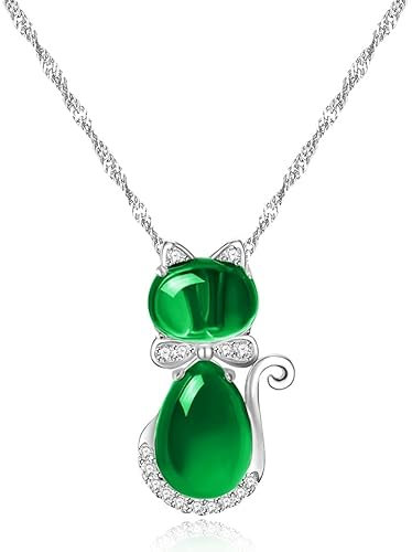 Uloveido Set di gioielli con collana e orecchini a forma di gatto per ragazze, regalo di compleanno, orecchini a perno alla moda per donne, Pietra, Zirconia cubica