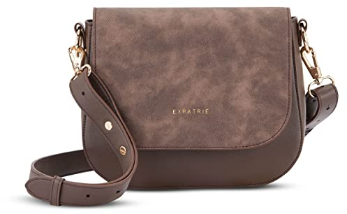 Expatrié Umhängetasche Damen Klein Braun - Louise Medium - Moderne Crossbody Bag aus Veganem Leder - Tasche für City Ausgehen - Verstellbarer Schultergurt