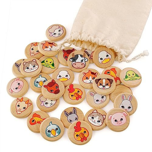 Ulanik Haustiere Memory Spiel, Brettspiele ab 3 Jahre, Memory ab 3 4 5 6 7 8, Lernspiele ab 3 Jahre, Vorschule Spiele ab 3 Jahren, Kleinkind Memo aus Holz — 30 St