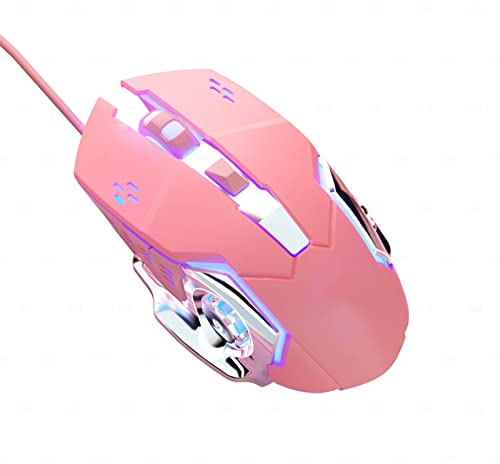 Kabelgebundene Gaming-Maus, Optische USB-PC-Gaming-Mäuse mit RGB-Hintergrundbeleuchtung, Ultraleichtes Leises Klicken, Universelle USB-C-Konnektivität, 4 Einstellbare DPI, Maus (Rosa)