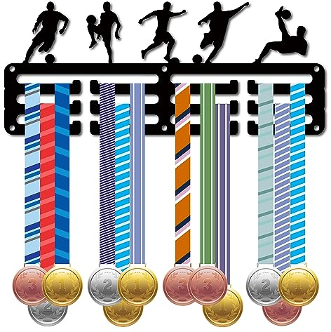 CREATCABIN Fußball-Medaillenaufhänger,Fußball-Medaillenhalter,Rack,Sport,Metall,Zum Aufhängen,Auszeichnungen,Eisen,Kleine Halterung,Dekor,Auszeichnungen Für Die Wand,Zuhause,Abzeichen,Schwarz,29x13cm